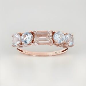 NWT Peach Morganite and Blue Aquamarine Ring• 925 Sterling • Size 8
